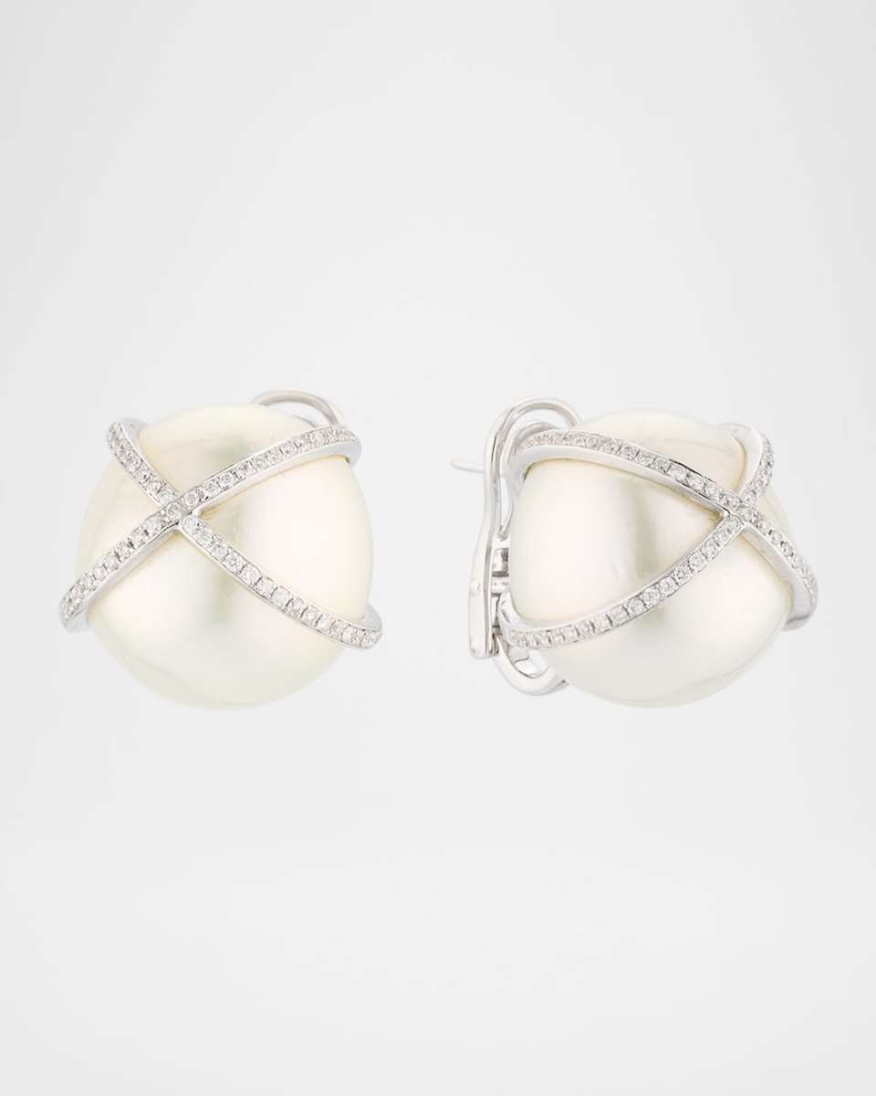 18K White Gold South Sea Pearl and Diamond Earrings